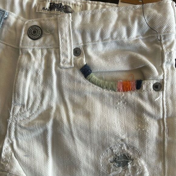 Polo Ralph Lauren WHITE Girl's Denim Cut-Off Shorts - Picture 4 of 7